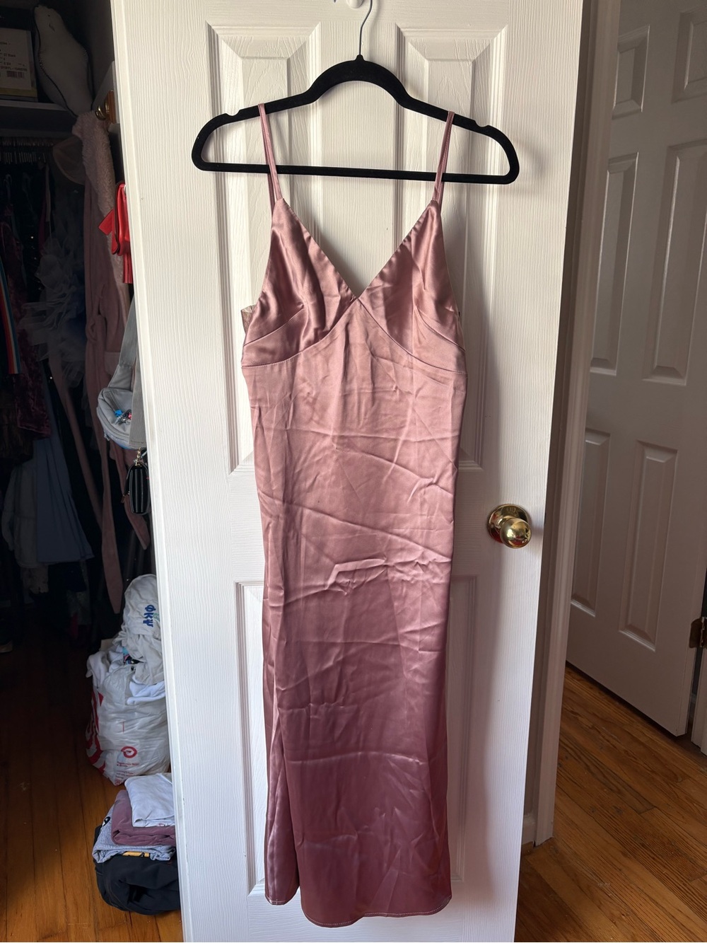 Commense Dusty Rose Satin Maxi Slip Dress